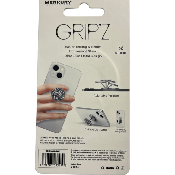 MERKURY Grip'z Silver Crushed Glitter Universal Metal Ring Phone Grip Stand - Picture 3 of 7